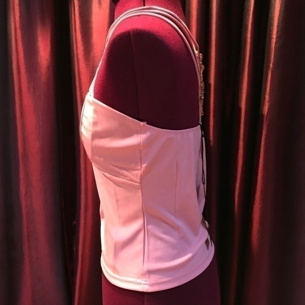 New Jeweled Camisole Style Top Unique Spaghetti Straps Pink S M L Dressy - Picture 6 of 7